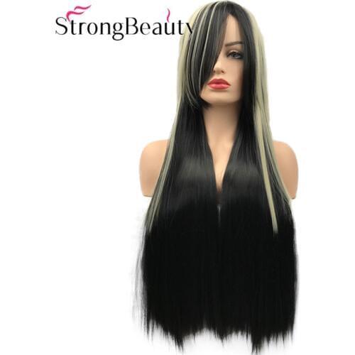 StrongBeauty Long Straight Wigs Ombre Black Brown Blonde Gradient Wig Synthetic Ladies Hair