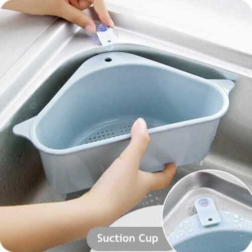 Triangle Shape Sink Drain Rack Kitchen Storage Organizer Suction Cup Spong Rack Storage Tool Fruit Vegetable Drainer Basket