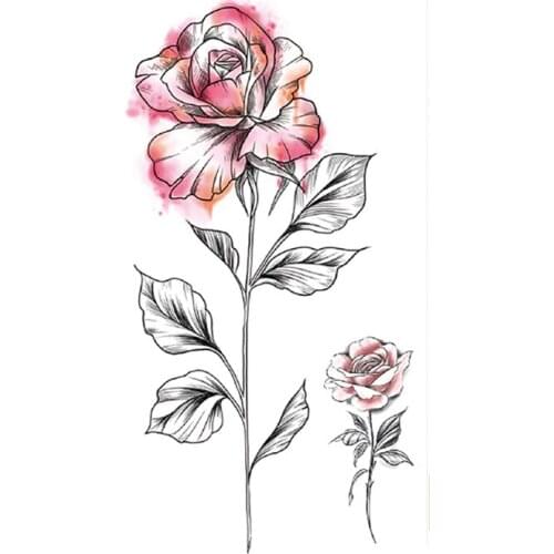 Temporary Tattoo Stickers Sexy Rose Flowers Watercolor Design Fake Tattoos Waterproof Tatoos Leg Arm Large Size for Women Girl