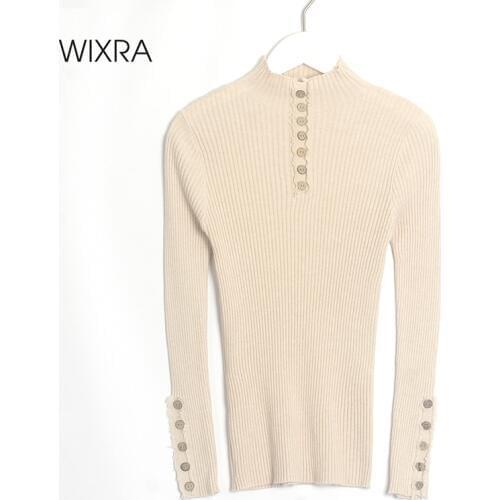 Wixra Women High Stretch Sweaters Slim Tight Turtleneck Solid Ladies Pullovers Female Knitted Full Sleeve Pulls Jumpers Autumn