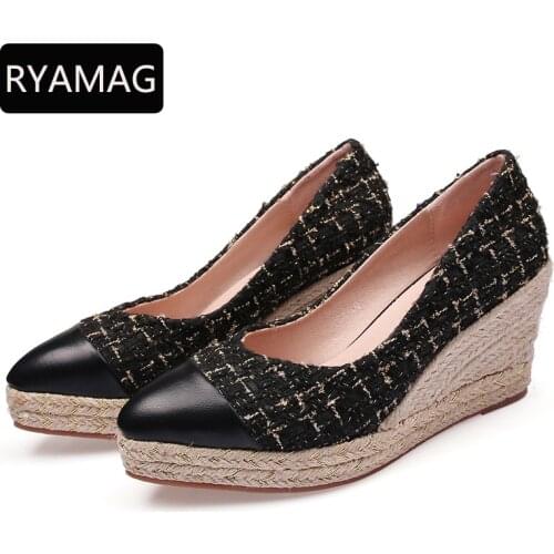 RYAMAG 2021 Womens Espadrilles Wedge New Sandals Single Straw Weave Shoes Womens Fashion Pointed High Heels Thick Bottom Straw