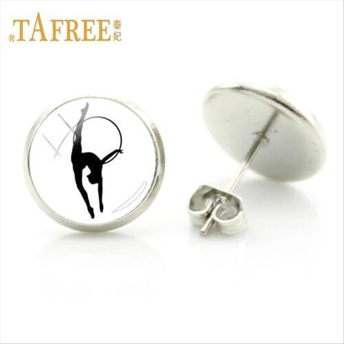 TAFREE fashion I Love Gymnastics Stud Earrings women men jewelry Love Gymnastics charms Glass Dome Stud Earrings Jewelry GY209