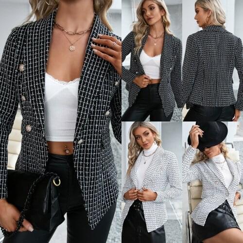 Fashion Design Jackets For Women 2021 Vintage Plaid Jacket Elegant Luxury Quality Skinny European Retro Tweed Blazer Black White