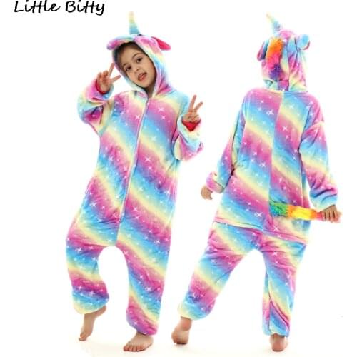 Winter Flannel Soft Warm Kigurumi Pajamas Children Unicorn Pajamas Animal Cartoon Sleepwear for Teeanger Kids Pyjamas Homewear
