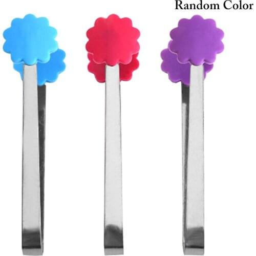 1Pcs Portable Tongs Creative Silicone Clip Non Slip Stainless Steel Mini Food Ice Square Sugar BBQ Clip Kitchen Tools Tongs