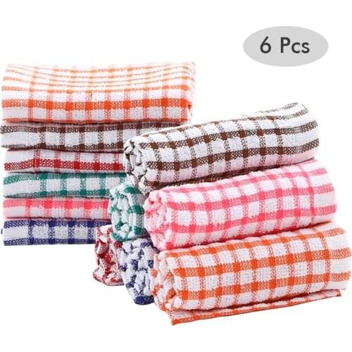 100% Pure Cotton Kitchen Tea Towels Absorbent Lint Free Catering Restaurant Cloth Dish Towels 6 Pcs/Set Multiple Colors