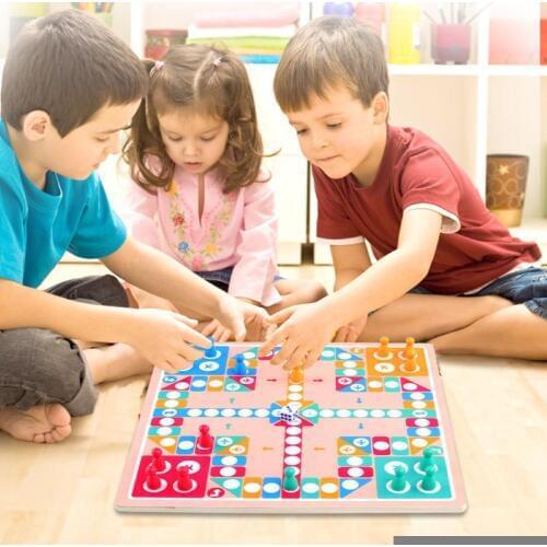 2 in 1 Double-Faced Wooden Flying Ludo Snake Ladder Game Board Kids Family Toy