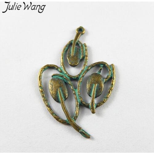 Julie Wang 20PCS Antique Bronze Charms Creative Green Style Suspension Pendants Jewelry Making Earring Necklace DIY Accessory