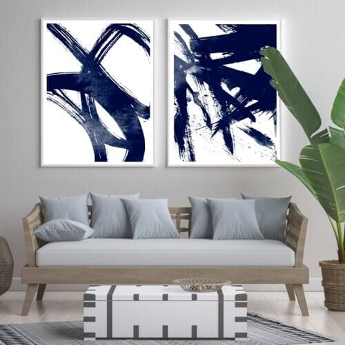 Navy Blue Abstract Watercolour Painting Posters and Prints Nordic Style Wall Art Canvas Pictures for Living Room Bedroom Decor
