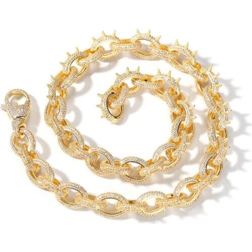 Hip Hop Micro Pave Zircon Chain Gold Silver Color Rivet Twisted Link and Oval Necklaces For Men Jewelry Lobster Clasp