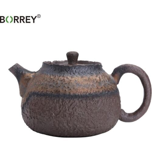 BORREY 220Ml Pottery Teapot Chinese Kung Fu Tea Set Retro Pottery Teapot Travel Tea Puer Tea Kettle Porcelain Tea Ceremony Set