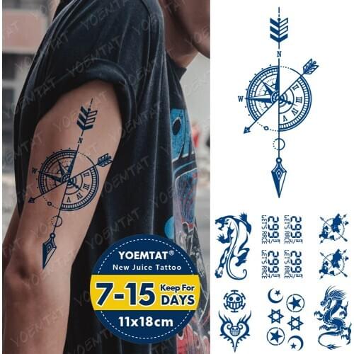 Juice Ink Tattoos Body Art Lasting Waterproof Temporary Tattoo Sticker Compass Speed Map Tatoo Arm Fake One Piece Tatto Men