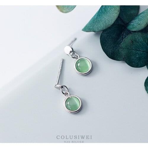 Colusiwei Natural Green Opal Drop Earrings for Women Authentic 925 Sterling Silver Design Short Dangle Earrings Fashion Jewelry