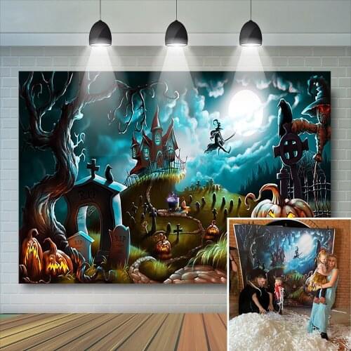 Halloween Backgrounds Castle Cemetery Kids Photography Pumpkin Wizard Pumpkin Lantern Backdrops Photocall Child Photostudio
