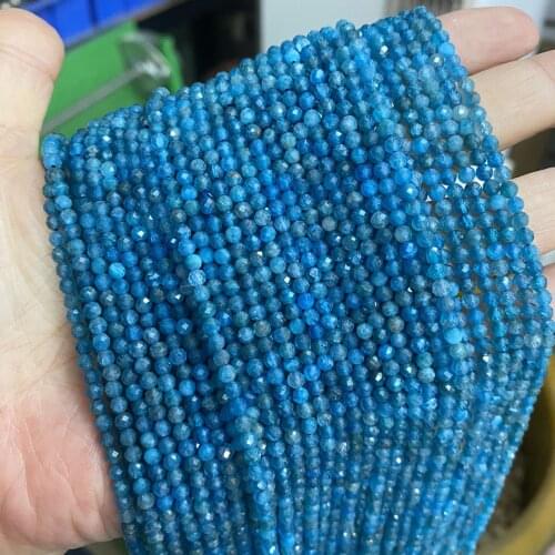 Natural Crystal Stone Beads 3mm Faceted Cutting Loose Blue Apatite Beads for Jewelry Making DIY Accessories