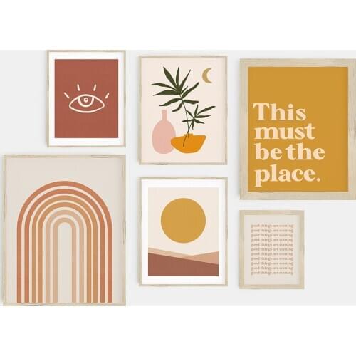 Boho Art Prints Abstract Landscape Poster Bundle Line Art Rainbow Quote Gallery Wall Pictures Sun Eye Paintings on Canvas Decor