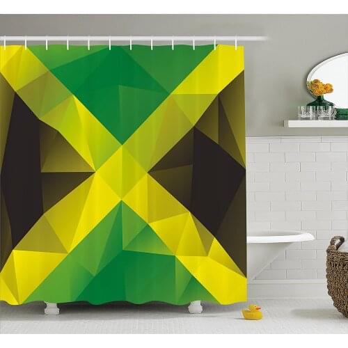 Jamaican Shower Curtain Triangular Polygon Abstract Flag Geometric National Symbol Waterproof Polyester Bath Curtain With Hooks