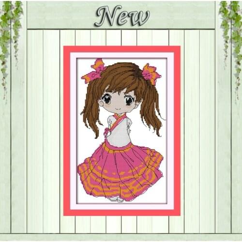 Korean minority girl beauty cartoon paintings counted print on canvas DMC 11CT 14CT kits Cross Stitch embroidery needlework Sets
