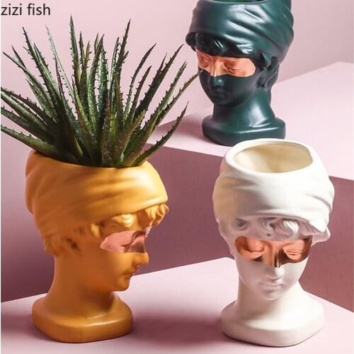 Ceramic Flower Vase Ornaments Girl Character Sculpture Flowerpot Decoration Crafts Flower Arrangement Desktop Vase Furnishings