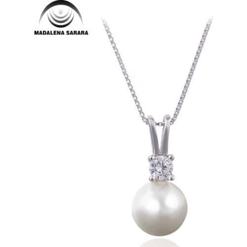 MADALENA SARARA 925 Sterling Silver and 8-9mm AAA Freshwater Pearl Pendant Necklace Natural White
