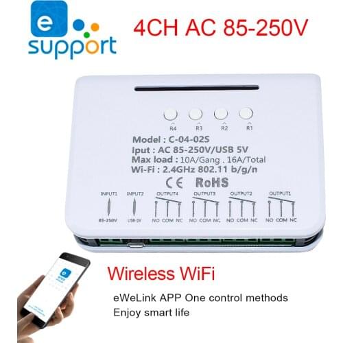 Smart Home Switch Module Ewelink WiFi 4CH 7-32V 85-250V 10A Relay RF Remote Control Smart Timer Alexa Google Home