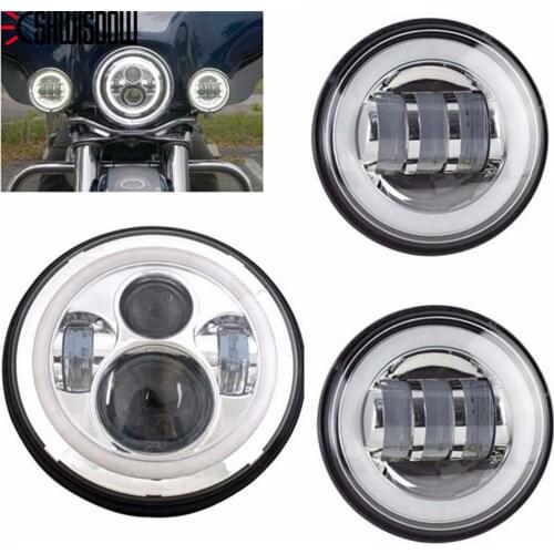 Motorcycle 7 inch Moto LED Headlight with 4-1/2" 4.5inch LED Auxiliary Fog Passing Light Lamp for Harley Touring Electra Glide