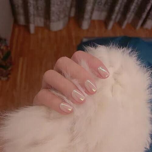 Mini pearly pink pure color false nails 24pcs french cute short size lady full nail tip Bride ins beautiful fake nails with glue