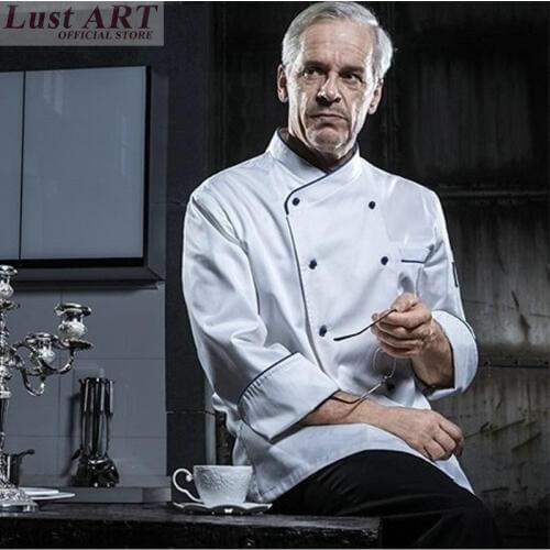 New design hotel restaurant chef jacket white retro food service cook clothes long sleeve chef uniform AA027