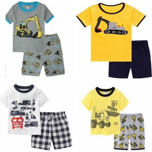 New Children Cartoon Excavator Pajamas For Boy Summer Shark Pyjamas Kids Dinosaur Pijama Infantil Girls Home Wear Sleepwear