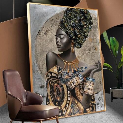 Modern Luxury Nobility African Woman Posters And Prints Canvas Art Portrait Black Girl Wall Painting Decoration For Living Room