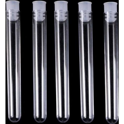 50Pcs/Pack 12x100mm Transparent Laboratory Clear Plastic Test Tubes Vials With Push Caps School Lab Supplies
