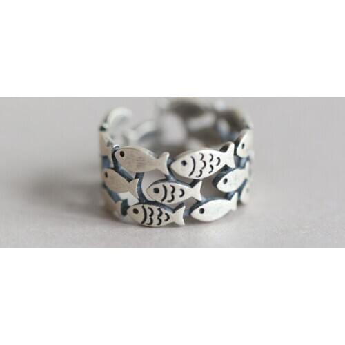 Hot sell Retro small fish broad ring 925 silver couple fashion open ring 2020 DIY fine jewelry Valentines Day gift free shipping