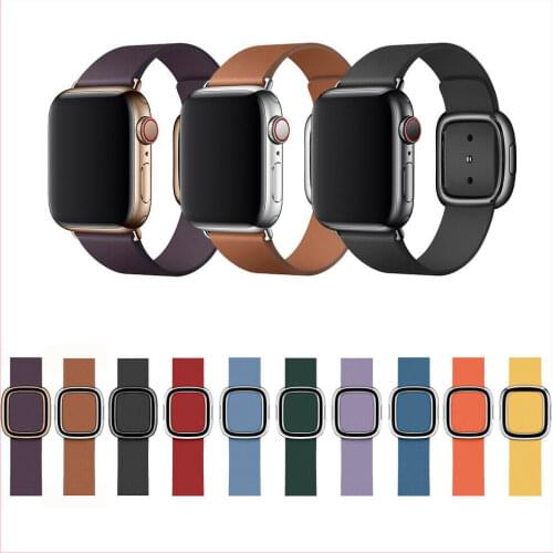Genuine Leather Modern Buckle Strap Band For Apple Watch 5 4 3 2 1 40mm 44mm 38mm 42mm
