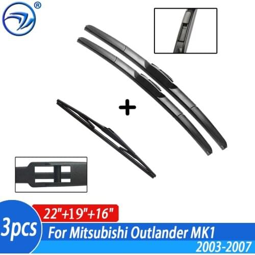 Wiper Front & Rear Wiper Blades Set Kit For Mitsubishi Outlander MK1 2003-2007 Windshield Windscreen 22"+19"+16"
