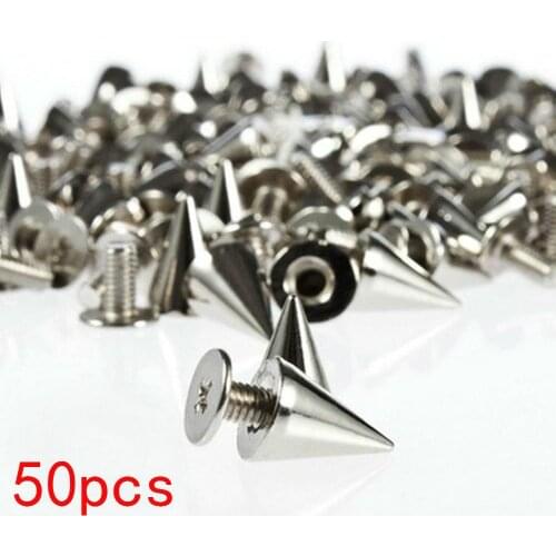 7x10mm 50pcs/Set Silver Cone Studs and Spikes for Clothes Screwback DIY Craft Cool Punk Garment Rivets for Leather /Bag/Shoes