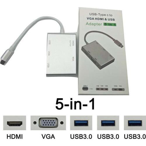 USB C Type C to HDMI VGA USB3.0 Hub Adapter 5in1 USB 3.1 USB-C Converter Cable for Laptop Apple Macbook Google Chromebook Pixel