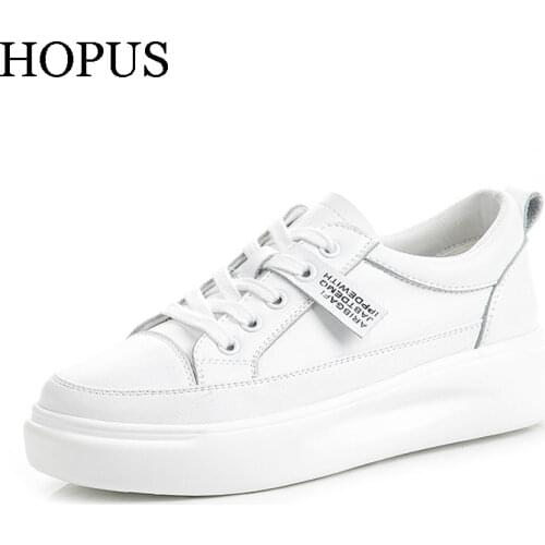 Genuine Leather Shoes Casual Female Trendy Platform Shoes Womens Sneakers New High Quality Comfort Platform Shoes White Color