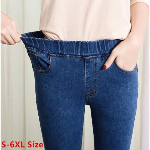 Womens Elastic High Waist Skinny Jeans Plus Size 5XL 6XL Fashion Women Black Blue Pocket Mom Jeans Skinny Stretch Denim Pants