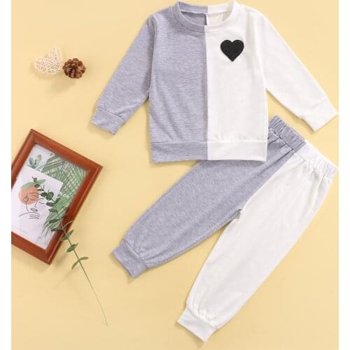 1-6Y Fashion Toddler Baby Girls Clothes Sets Heart Printed Patchwork Long Sleeve Pullover Tops Trousers 2pcs Autumn Clothes
