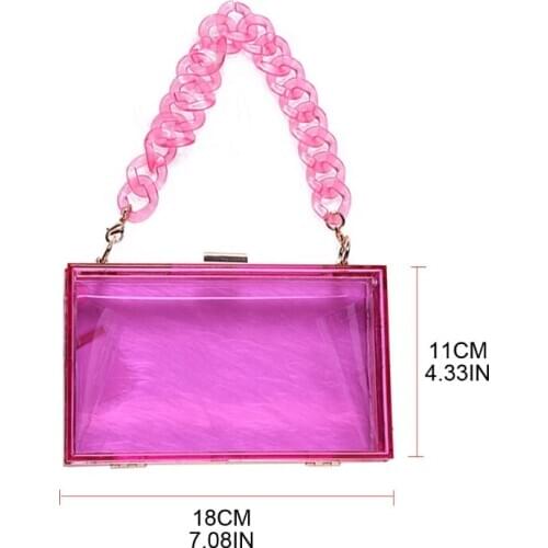 Women Clear Acrylic Box Clutch Crossbody Bag Purse with Detachable Chain Resin Short Strap