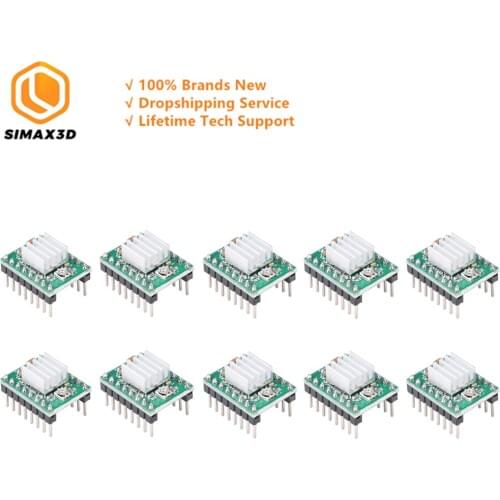 10pcs A4988 StepStick Stepper Driver + Heat Sink Red/Green Stepper Motor Driver with Heatsink Accessories for Reprap 3D Printer