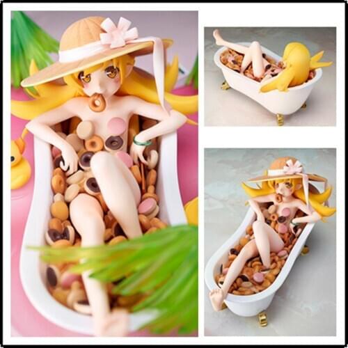 10cm Anime Monogatari Series Shinobu Oshino Donut Doughnut Bath Ver. PVC Action Figure Sexy Girls Collection Toys