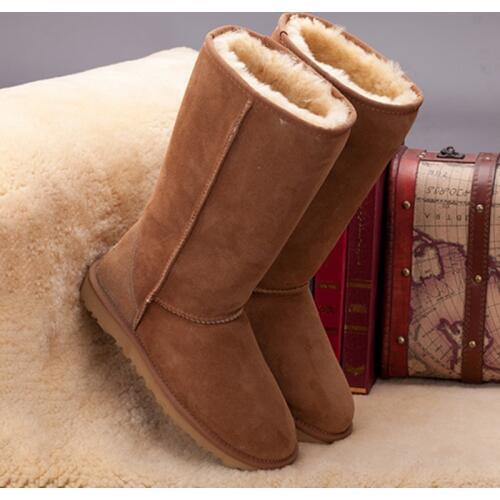 100% Natural Fur Winter Boots Classic Women Snow Boots Genuine Sheepskin Leather Female Long Boots Warm Wool High Shoes