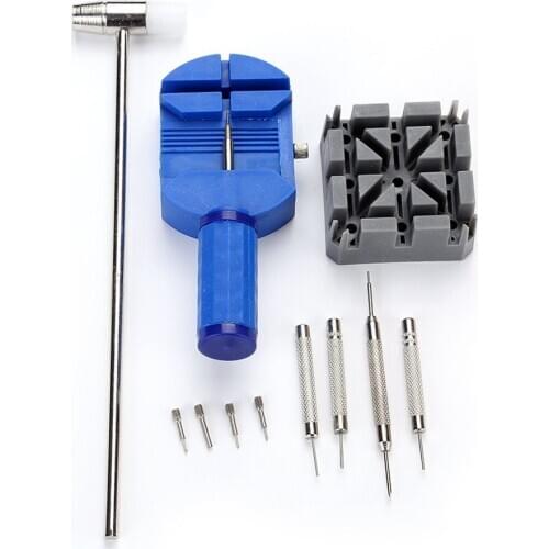 11pcs/set Watch Repairing Tools Kit Durable Watch Belt Holder Pin Punches Hammer Set Household Watch Maker Tools Kit