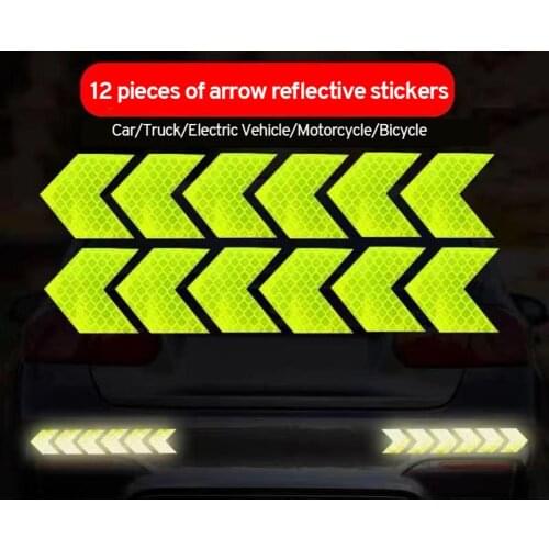 12pcs Bike Wheel Reflective Stickers Bicycle Fender Sticker Car Motorcycle Fluorescent Warning Decor Cycling Luminous Protector