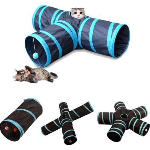 2/3/4/5 Holes Foldable Pet Cat Tunnel Toy Kitten Rabbit Indoor Outdoor Hanging Ball Training Toys Play Tunnel Tubes Cat Supplies