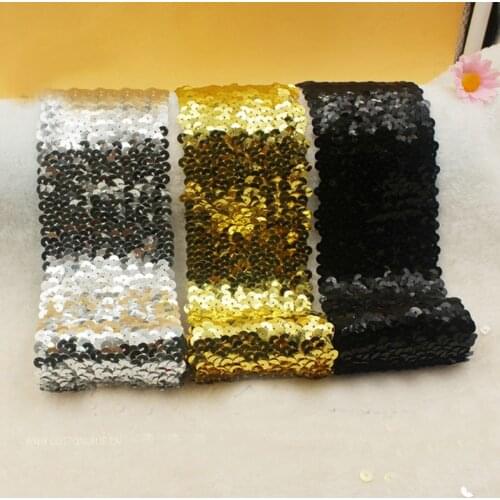5Meters Embellished Applique Elastic Sequins Belts Strecth Lace Trim Ribbon Sequin Fabric Diy Headband Trimmings Accessories
