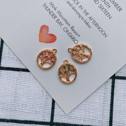 DIY jewelry accessories wholesale copper gold-plated zircon round hollow life tree pendant necklace earring accessories