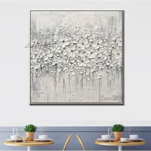 White Flowers 100% Handpainted Oil Paintings Abstract Painting Pictures Home Decoration Home Wall Art Pictures Unframed