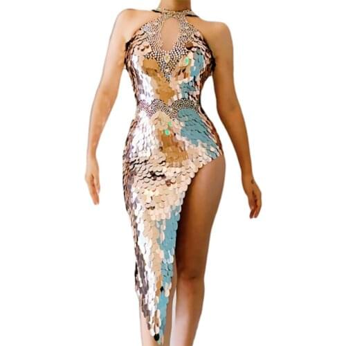 Sparkly Sequins Rhinestones Latin Dresses for Women Birthday Evening Celebrate dresses Prom Performance Singer Dancer Costume